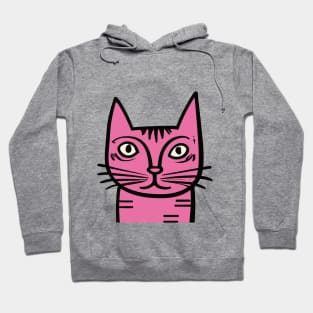 Quirky Pink Cat - Midcentury Illustration Hoodie